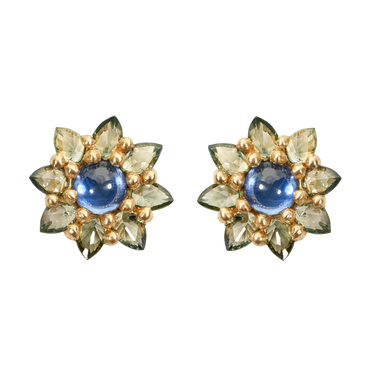 Blue & Green Daisy Stud Earrings - 11823